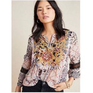 ANTHROPOLOGIE EMBROIDERED BOHO MATHILDA TOP